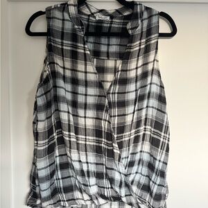 Splendid Black & White Plaid Sleeveless Wrap Top